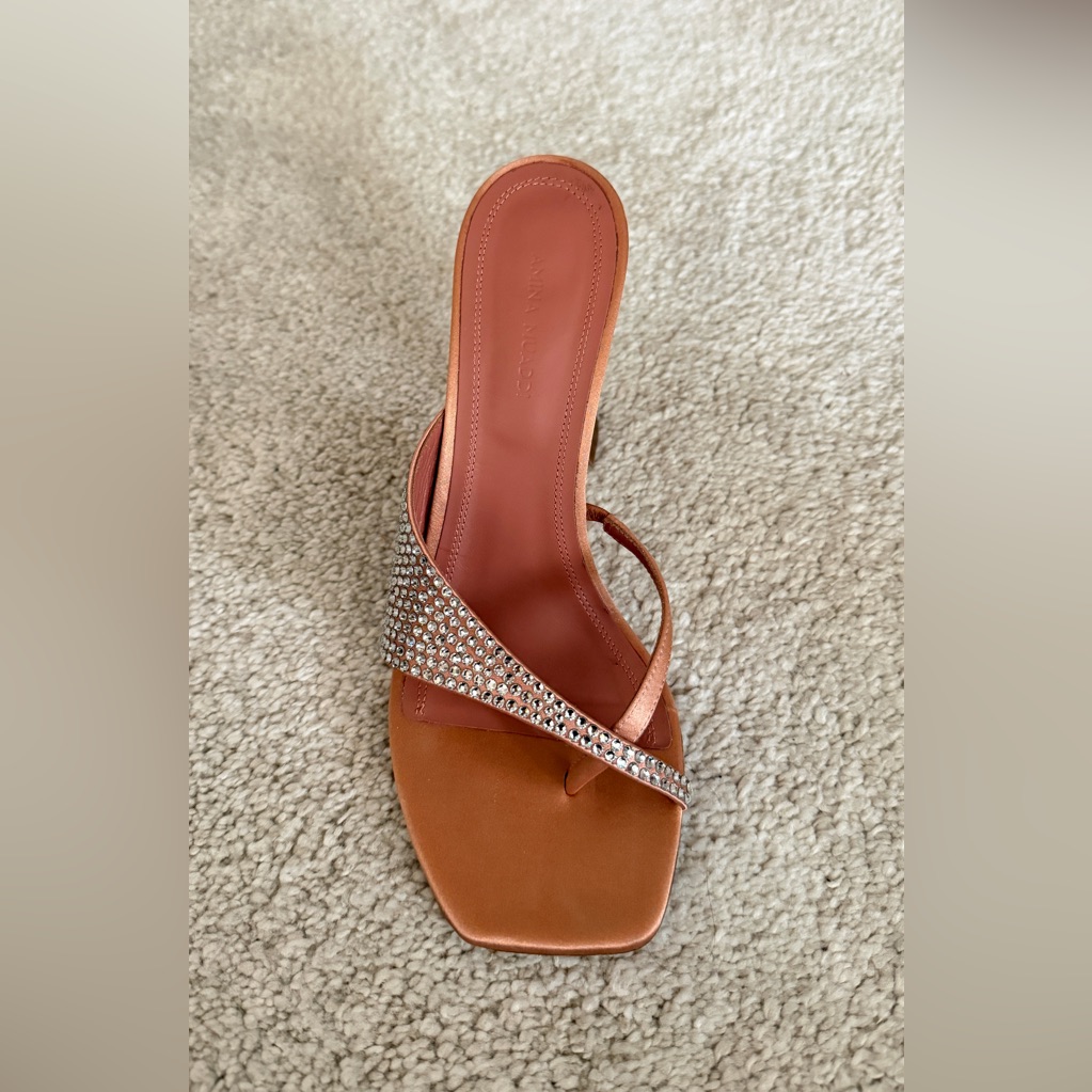 Amina Muaddi Rhinestone Sandals - Tan